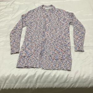 LL Bean Cardigan Pink Blue White Marled Open Cotton Preppy Outdoor Women's XS